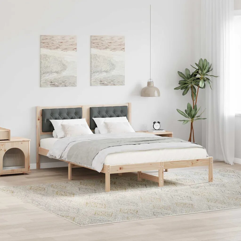 vidaXL Рамка за легло Тъмен сив 140 x 200 cm Солидно борово дърво