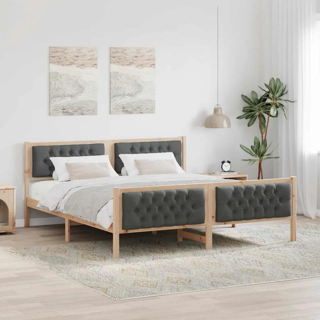 vidaXL Рамка за легло Тъмен сив 180 x 200 cm Солидно борово дърво