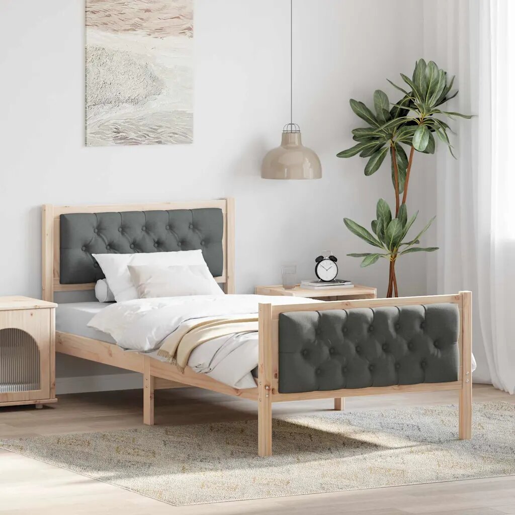 vidaXL Рамка за легло Тъмен сив 90 x 200 cm Солидно борово дърво