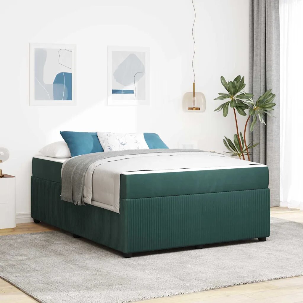 vidaXL Рамка за легло Тъмен зелен 140 x 200 cm текстил