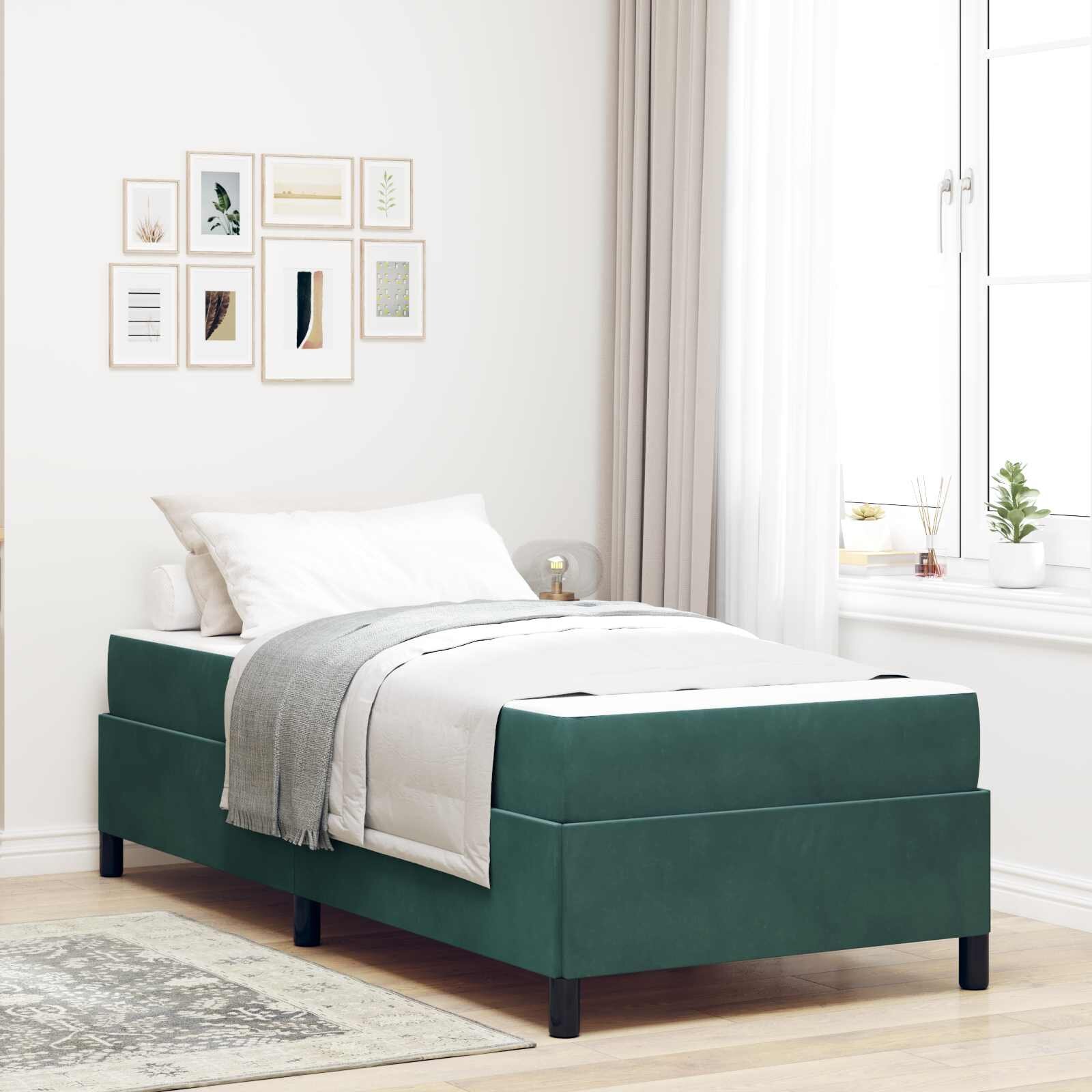 vidaXL Рамка за легло Тъмен зелен 90 x 190 cm текстил