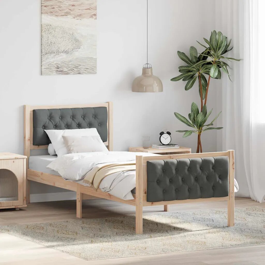 vidaXL Рамка за легло Тъмносиво 75 x 190 cm Солидно борово дърво