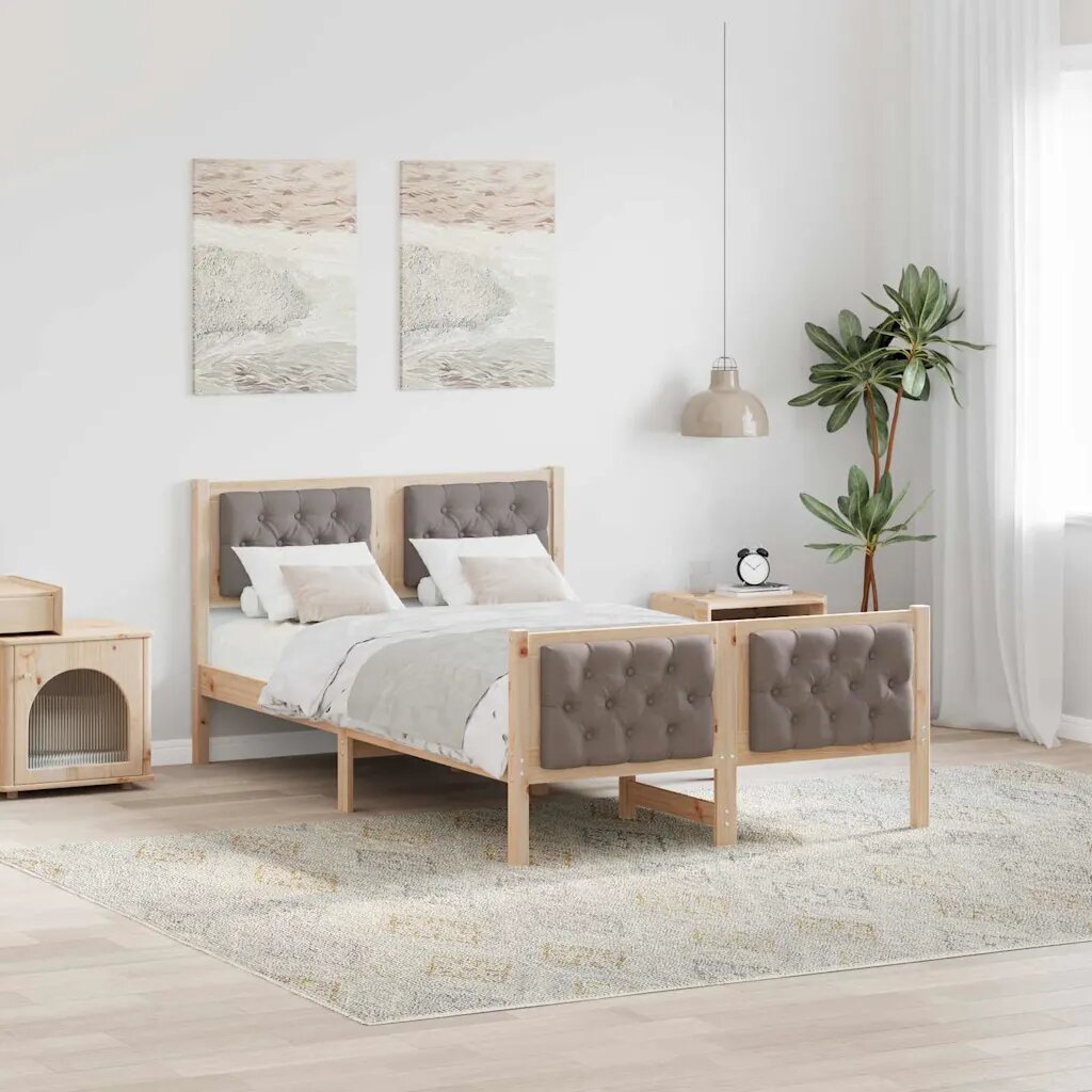 vidaXL Рамка за легло Таупе 135 x 190 cm Солидно борово дърво