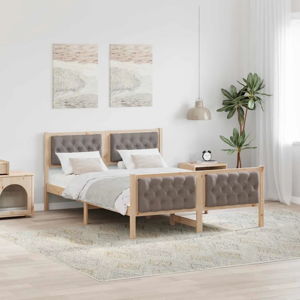 vidaXL Рамка за легло Таупе 140 x 190 cm Солидно борово дърво