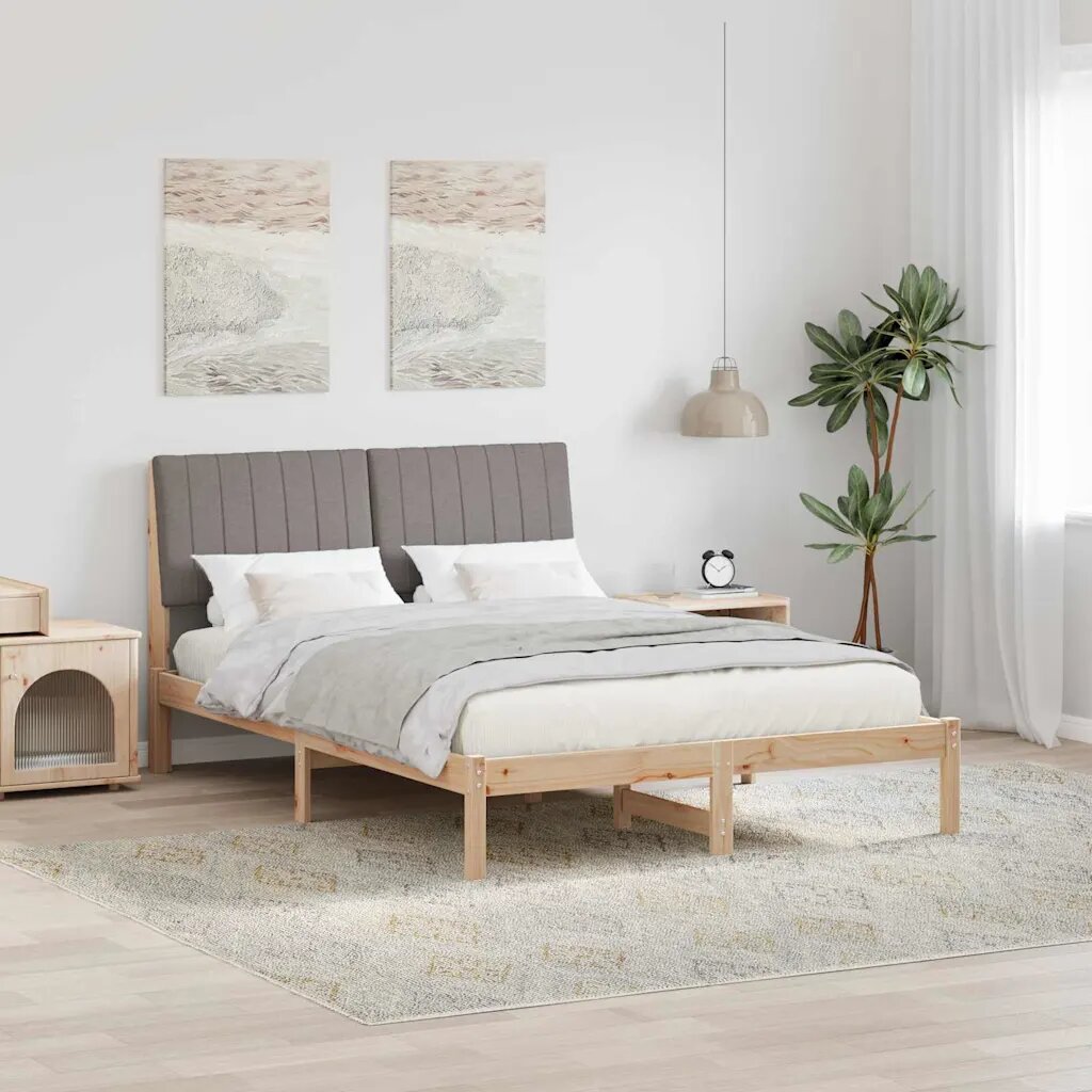vidaXL Рамка за легло Таупе 140 x 190 cm Солидно борово дърво