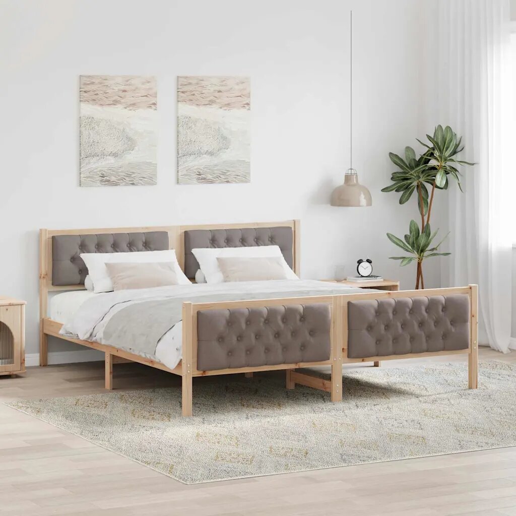 vidaXL Рамка за легло Таупе 180 x 200 cm Солидно борово дърво