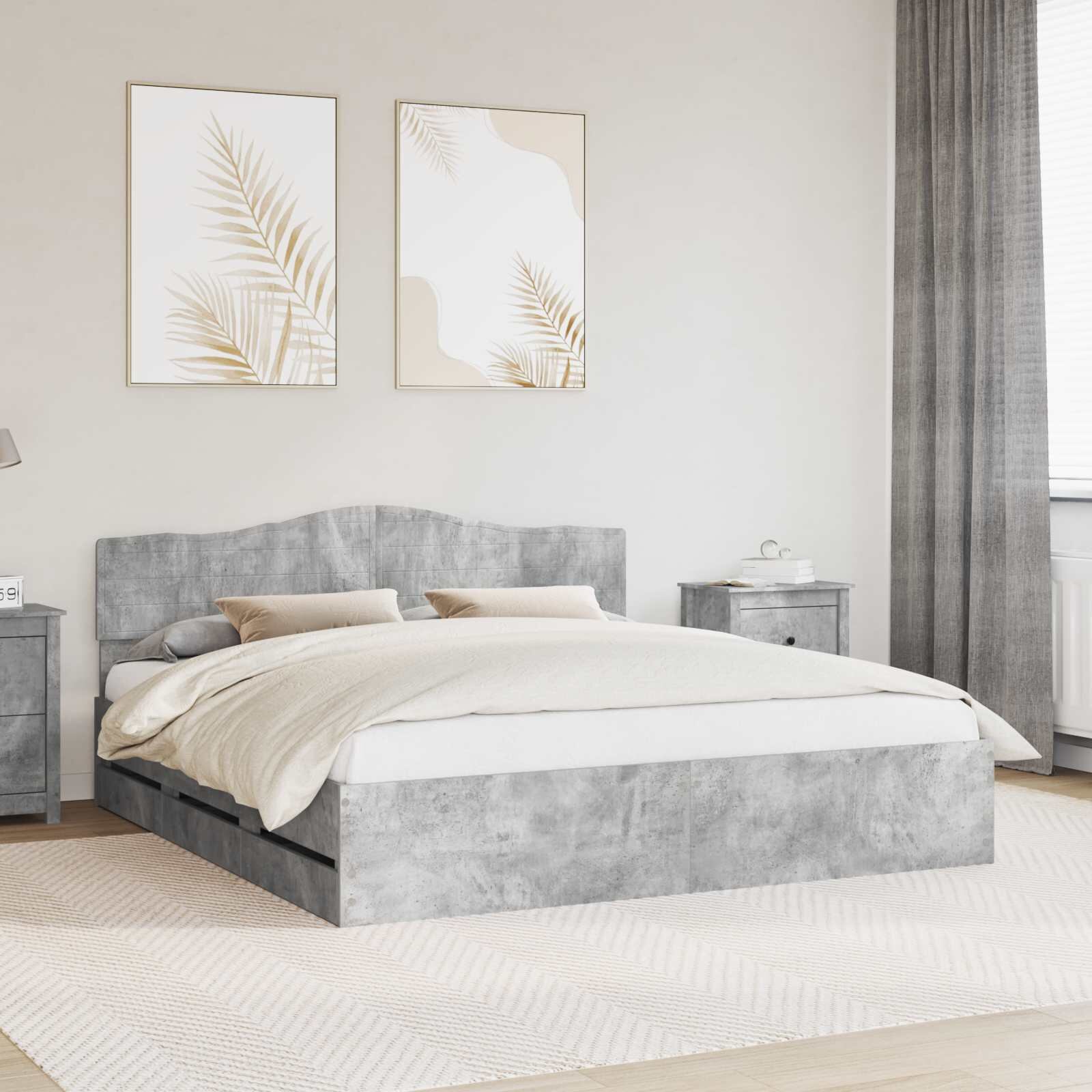 vidaXL Рамка за легло Циментено сиво 200 x 200 cm Инженерна дървесина