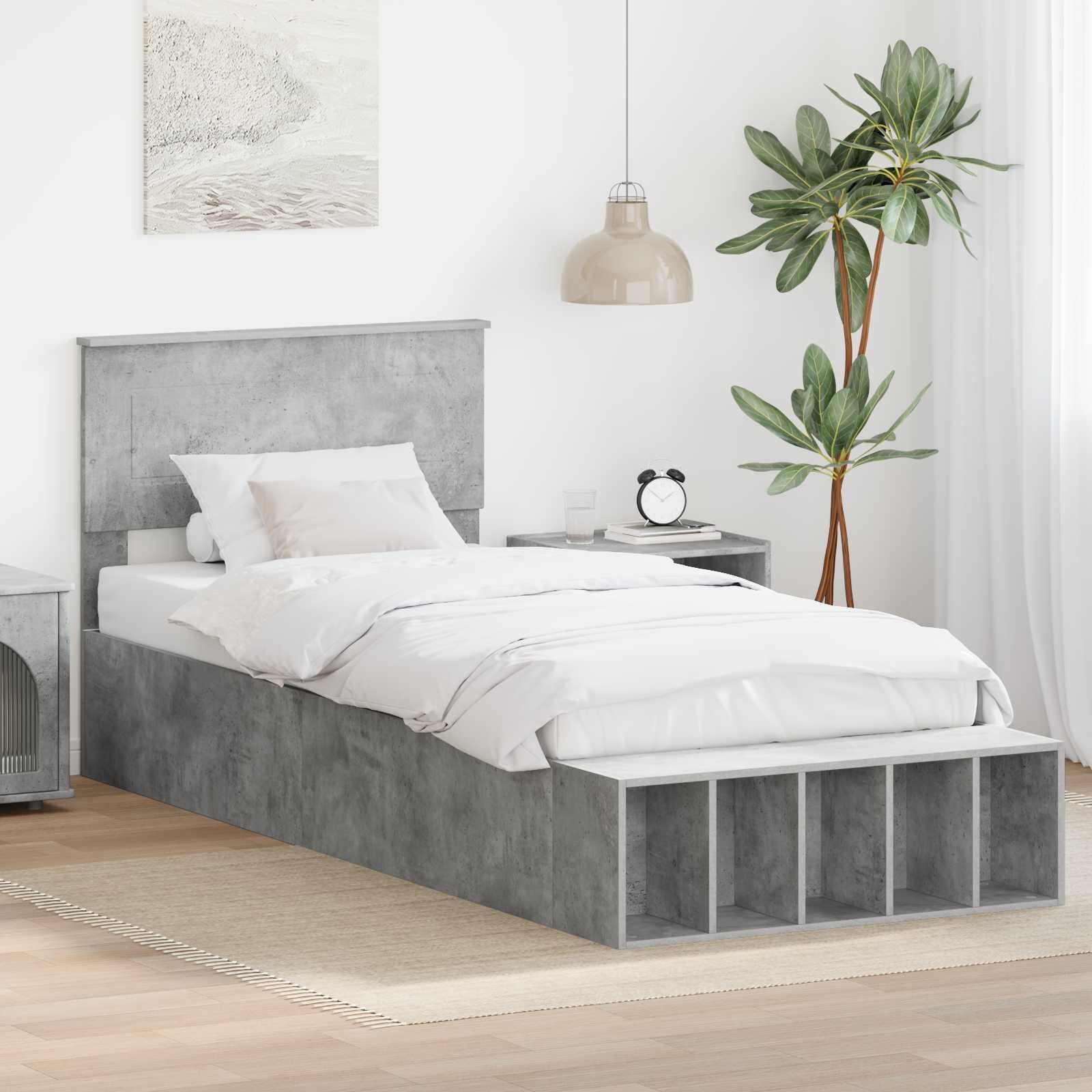 vidaXL Рамка за легло Циментено сиво 70 x 190 cm Инженерна дървесина