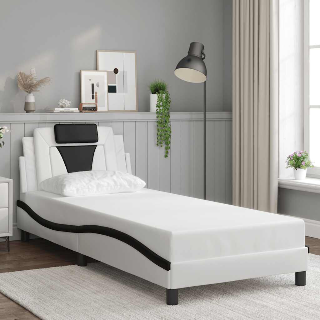 vidaXL Рамка за легло Viana без матрак бяло-черна 90x200 см изкуствена кожа