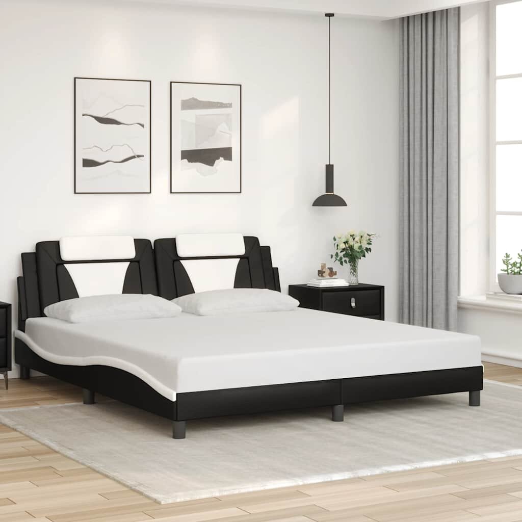 vidaXL Рамка за легло Viana без матрак черна бяла 180x200см изкуствена кожа