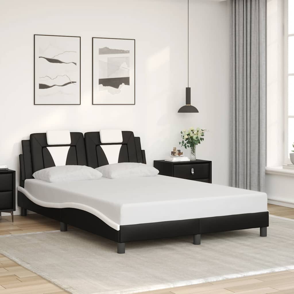 vidaXL Рамка за легло Viana без матрак черно-бяла 140x200 см изкуствена кожа