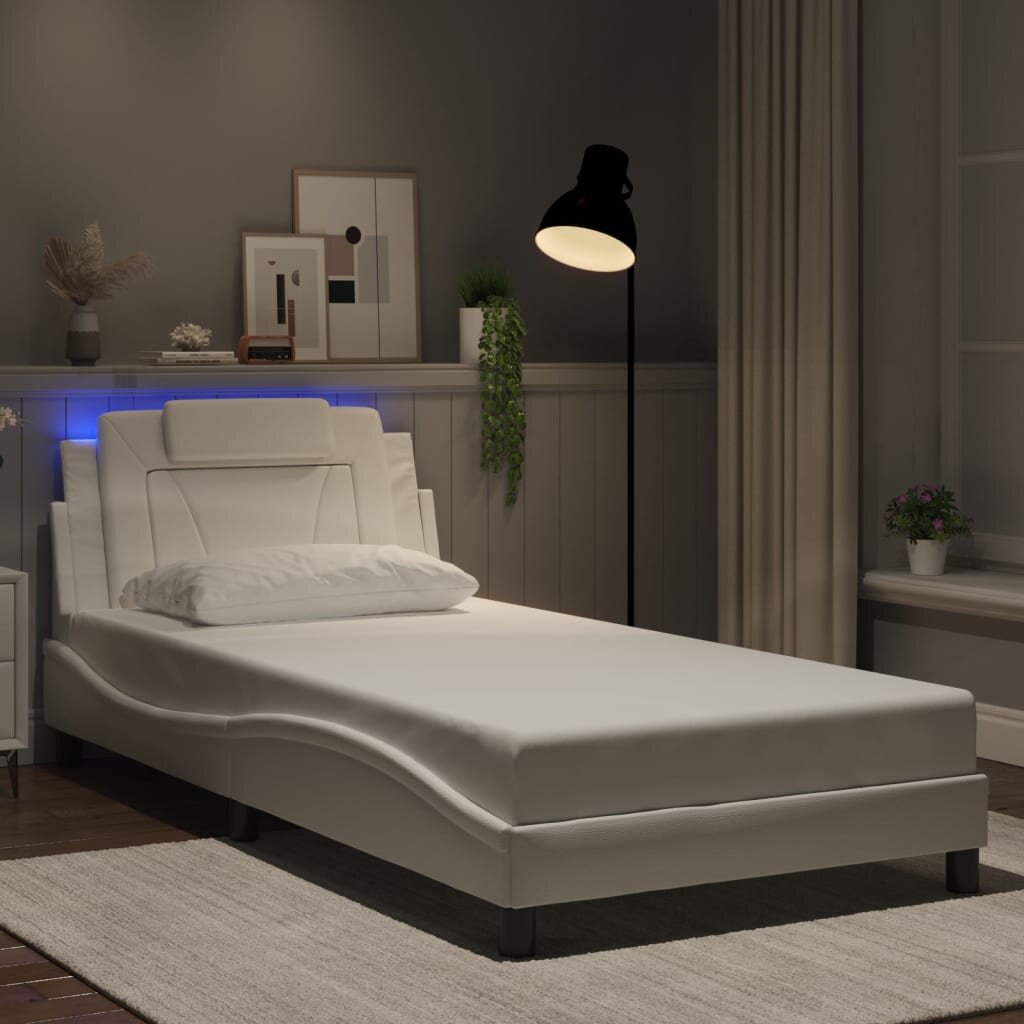 vidaXL Рамка за легло Viana с LED без матрак бяла 100x200 см