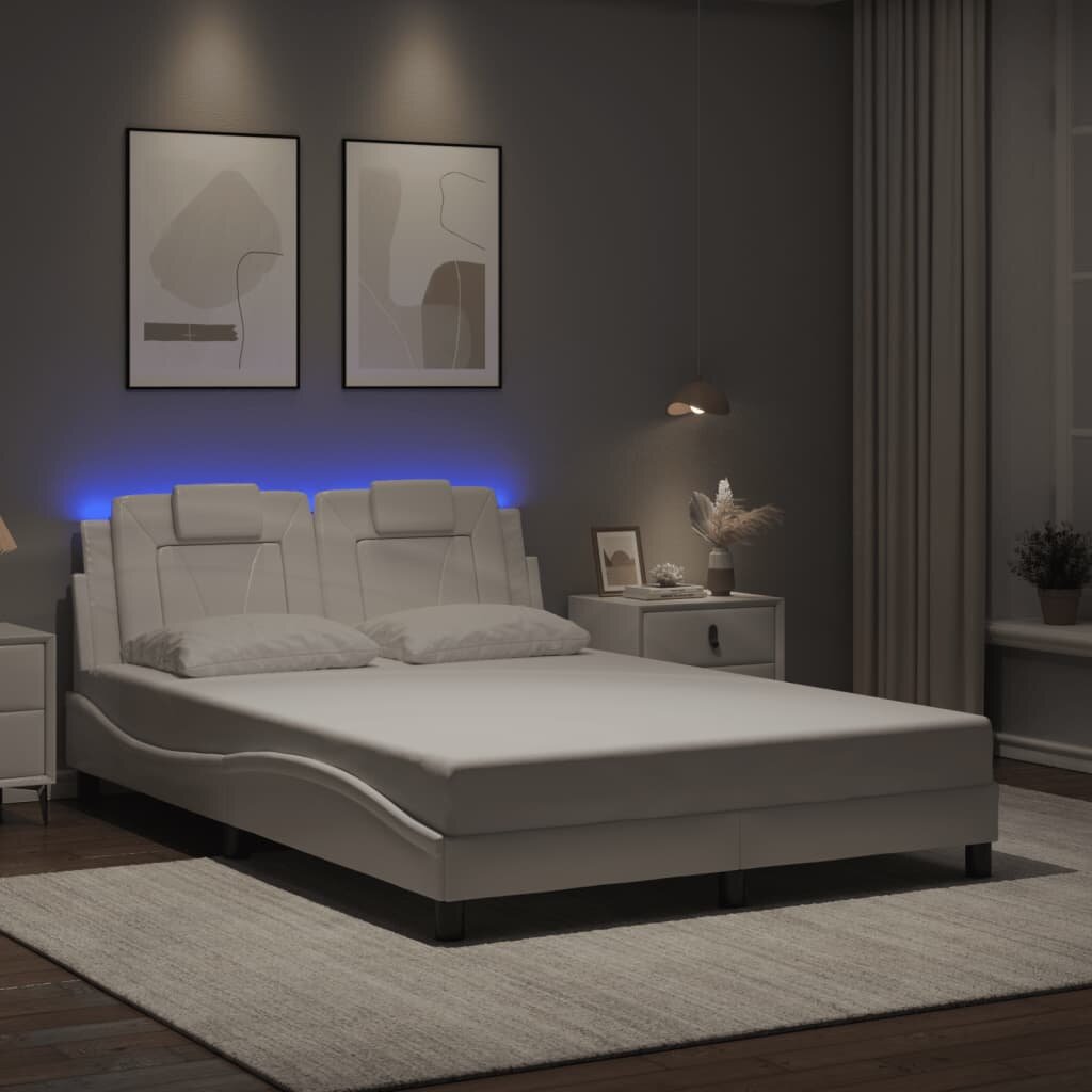 vidaXL Рамка за легло Viana с LED без матрак бяла 120x200 см
