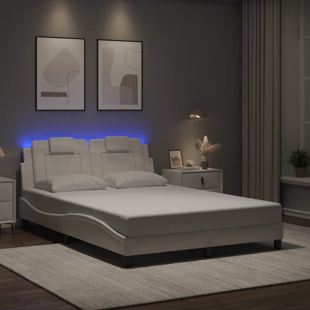 vidaXL Рамка за легло Viana с LED без матрак бяла 140x190 см