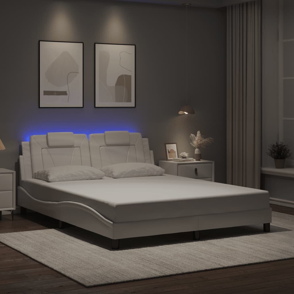 vidaXL Рамка за легло Viana с LED без матрак бяла 160x200 cм