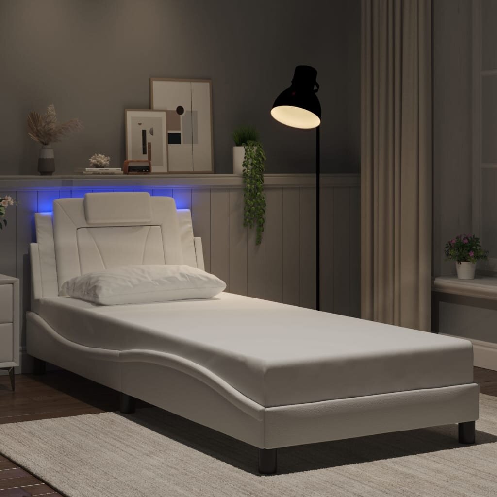 vidaXL Рамка за легло Viana с LED без матрак бяла 90x190 см
