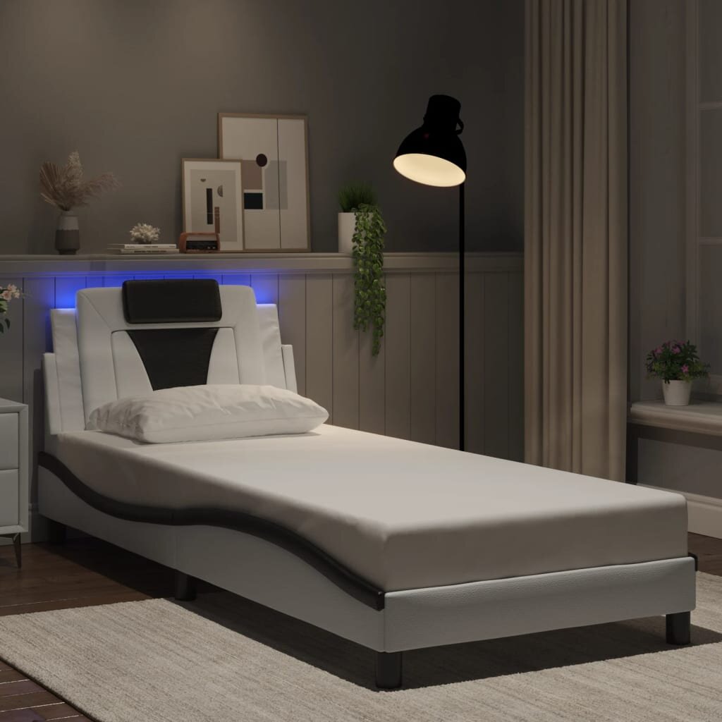 vidaXL Рамка за легло Viana с LED без матрак бяла и черно 90x190 см