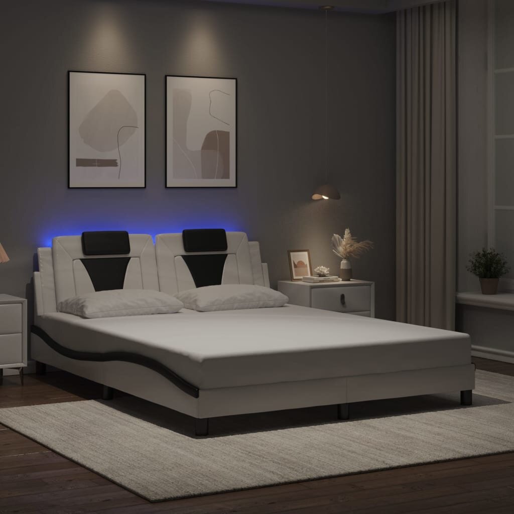 vidaXL Рамка за легло Viana с LED без матрак бяло-черна 160x200 cм