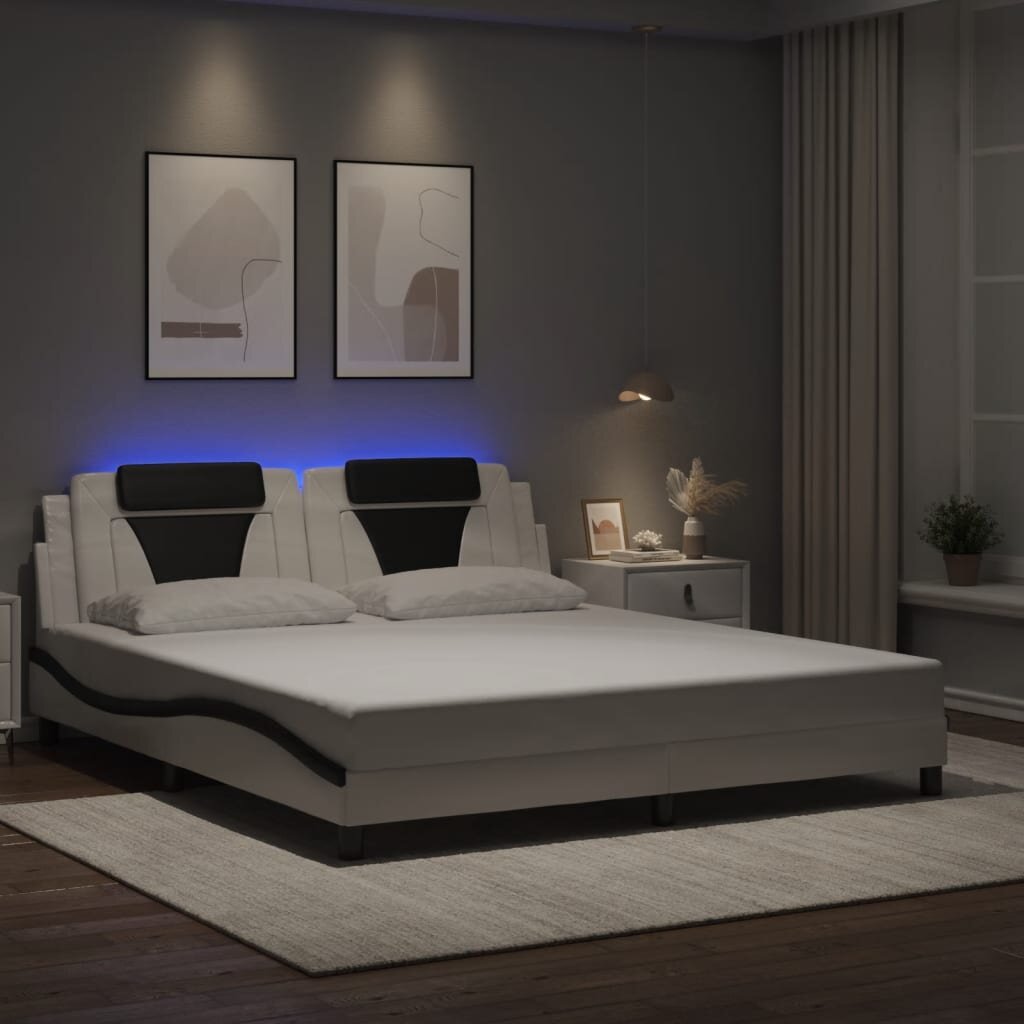 vidaXL Рамка за легло Viana с LED без матрак бяло-черна 180x200 см