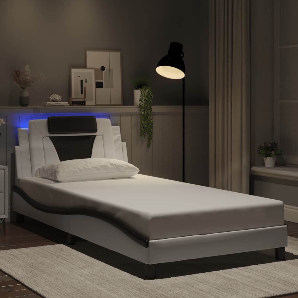vidaXL Рамка за легло Viana с LED без матрак бяло и черно 100x200см