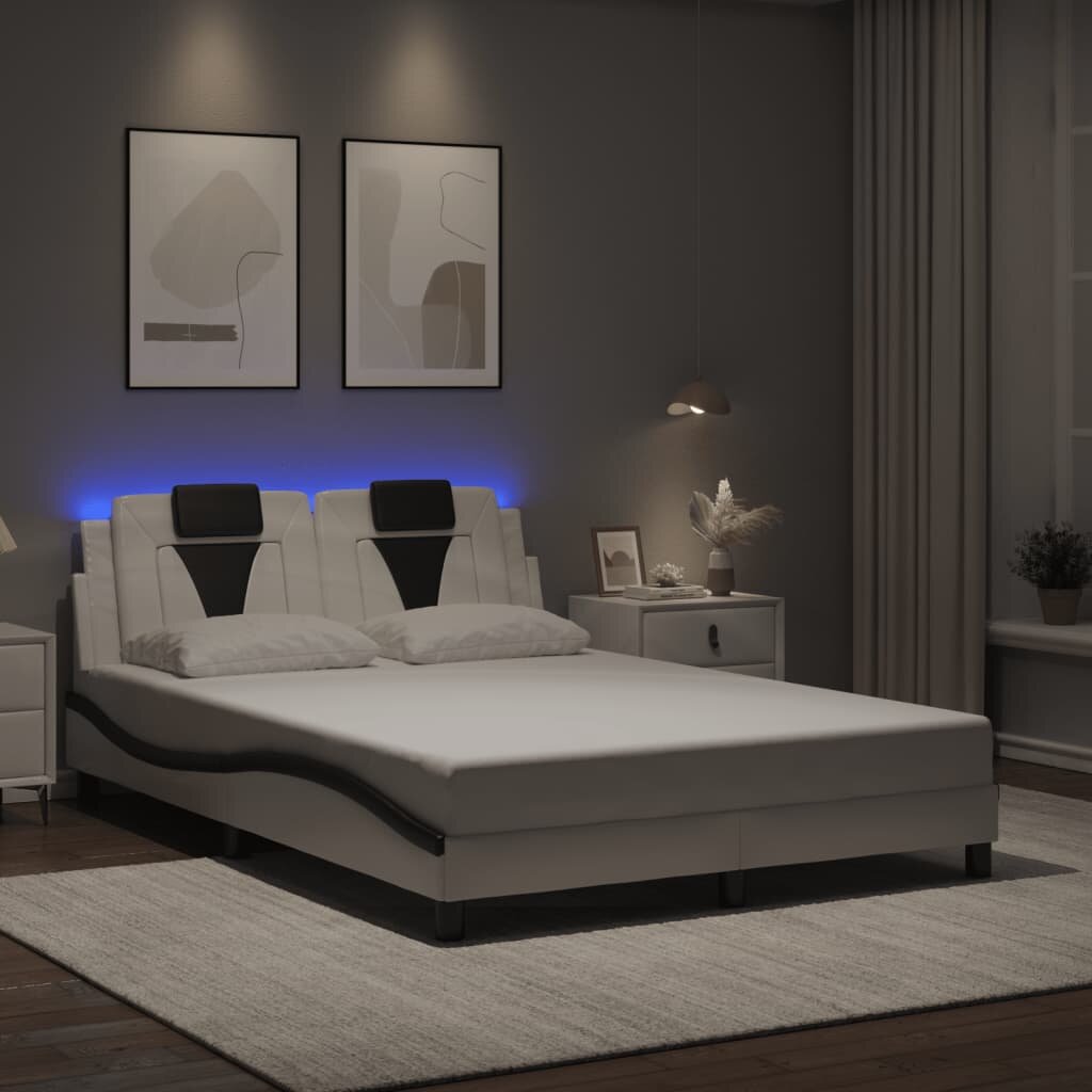 vidaXL Рамка за легло Viana с LED без матрак бяло и черно 120x200см