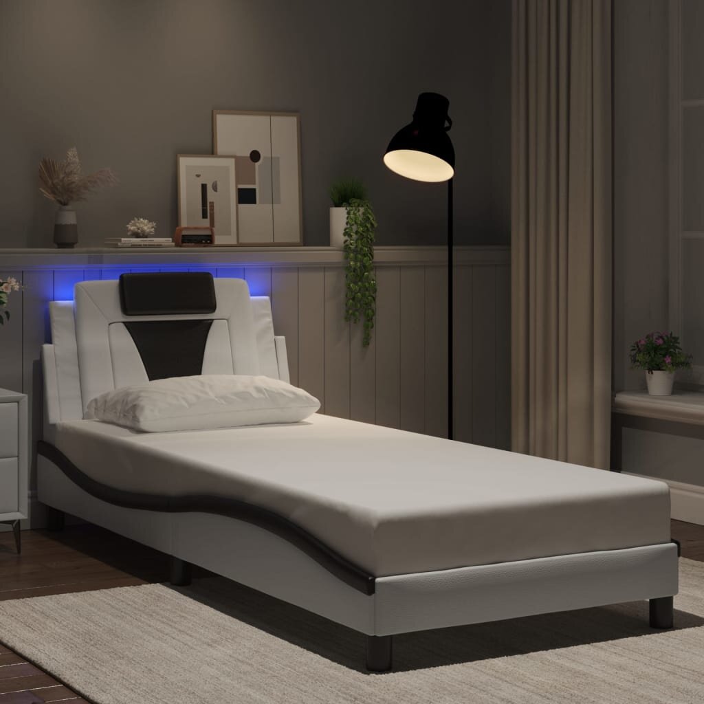 vidaXL Рамка за легло Viana с LED без матрак бяло и черно 90x200 см