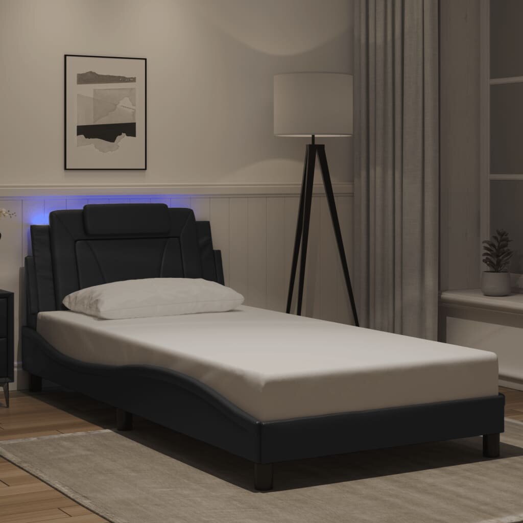vidaXL Рамка за легло Viana с LED без матрак черна 100x190 см