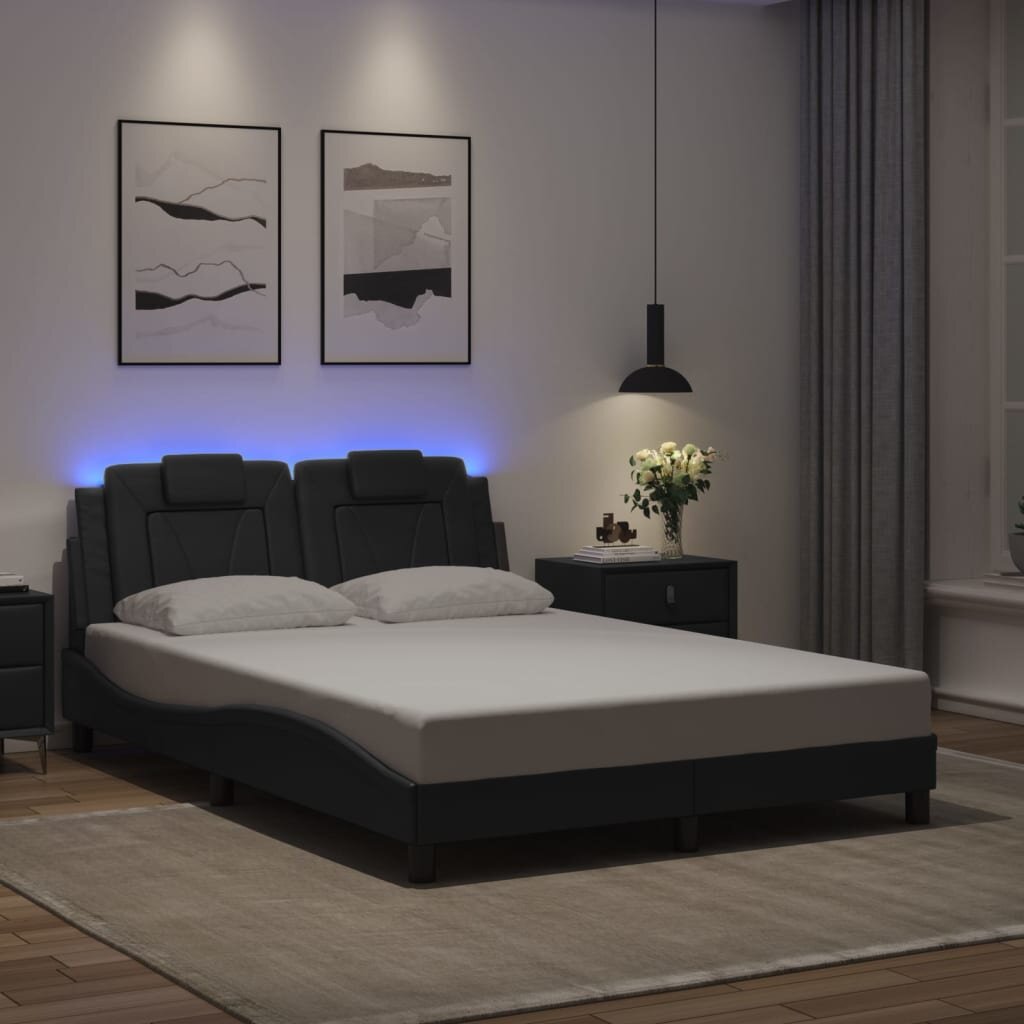 vidaXL Рамка за легло Viana с LED без матрак черна 140x200 cм