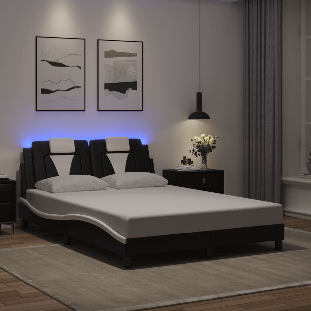 vidaXL Рамка за легло Viana с LED без матрак черно-бяла 140x190 см