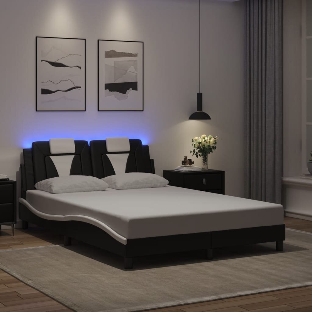 vidaXL Рамка за легло Viana с LED без матрак черно-бяла 140x200 cм