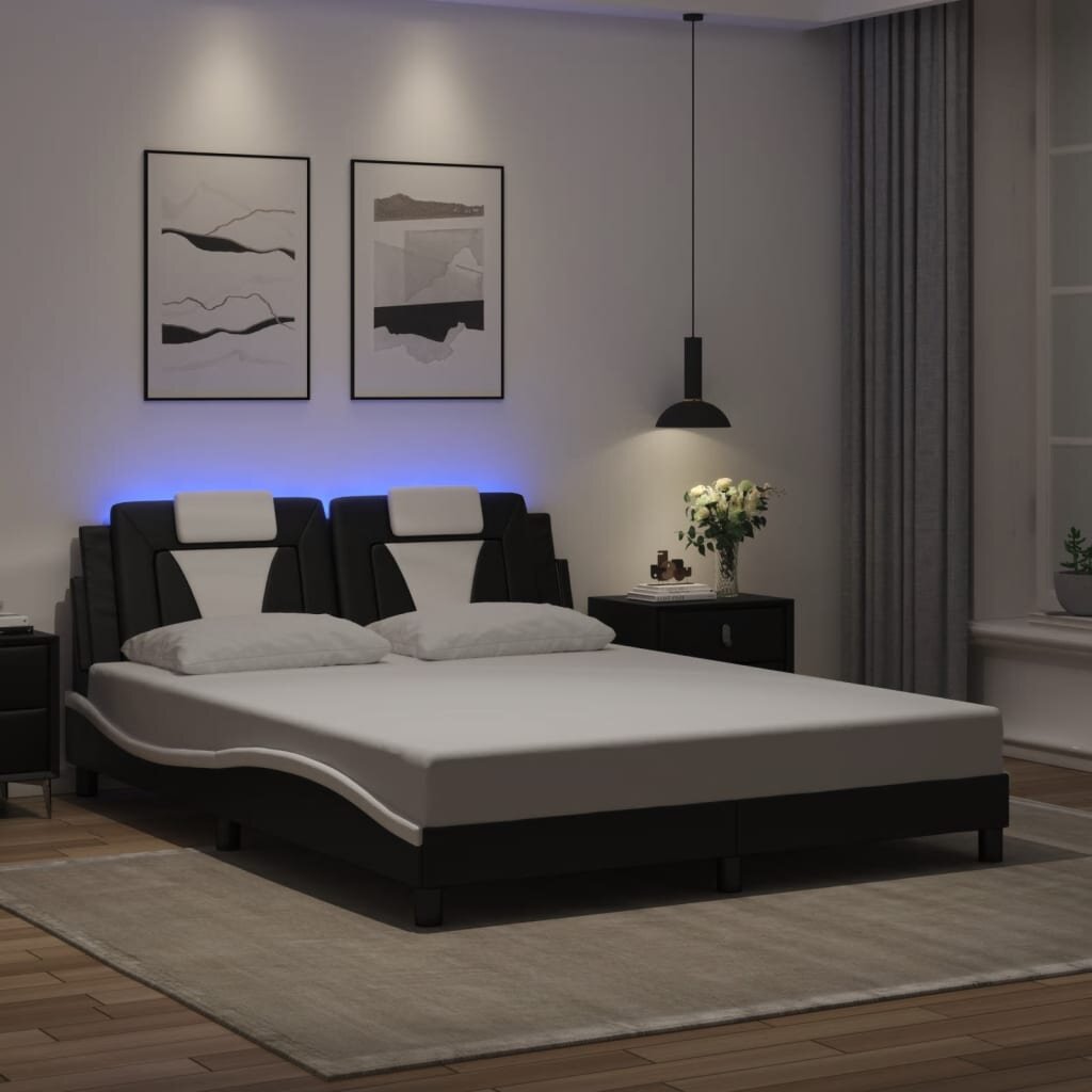vidaXL Рамка за легло Viana с LED без матрак черно-бяла 160x200 cм