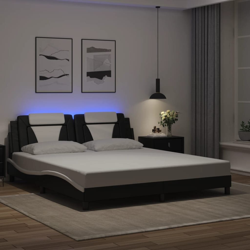 vidaXL Рамка за легло Viana с LED без матрак черно-бяла 180x200 см