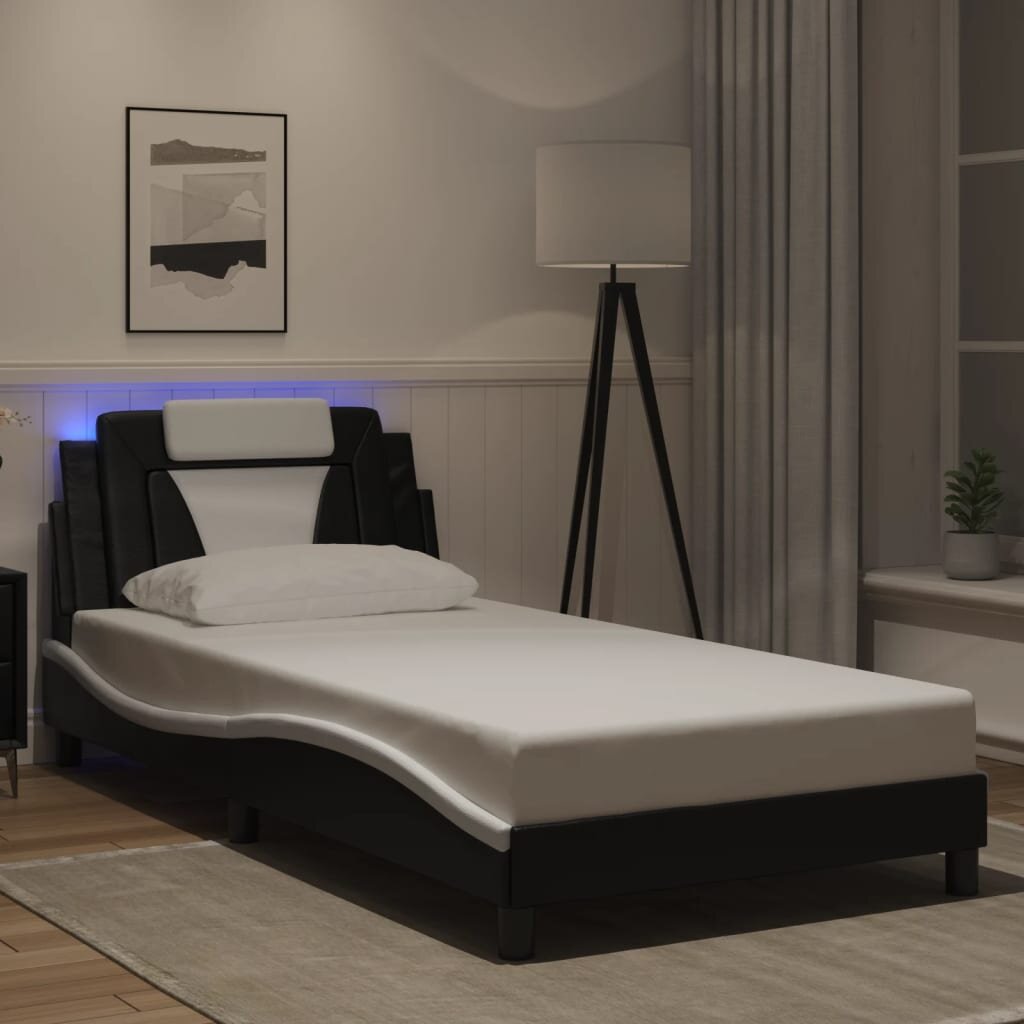 vidaXL Рамка за легло Viana с LED без матрак черно и бяло 100x200см