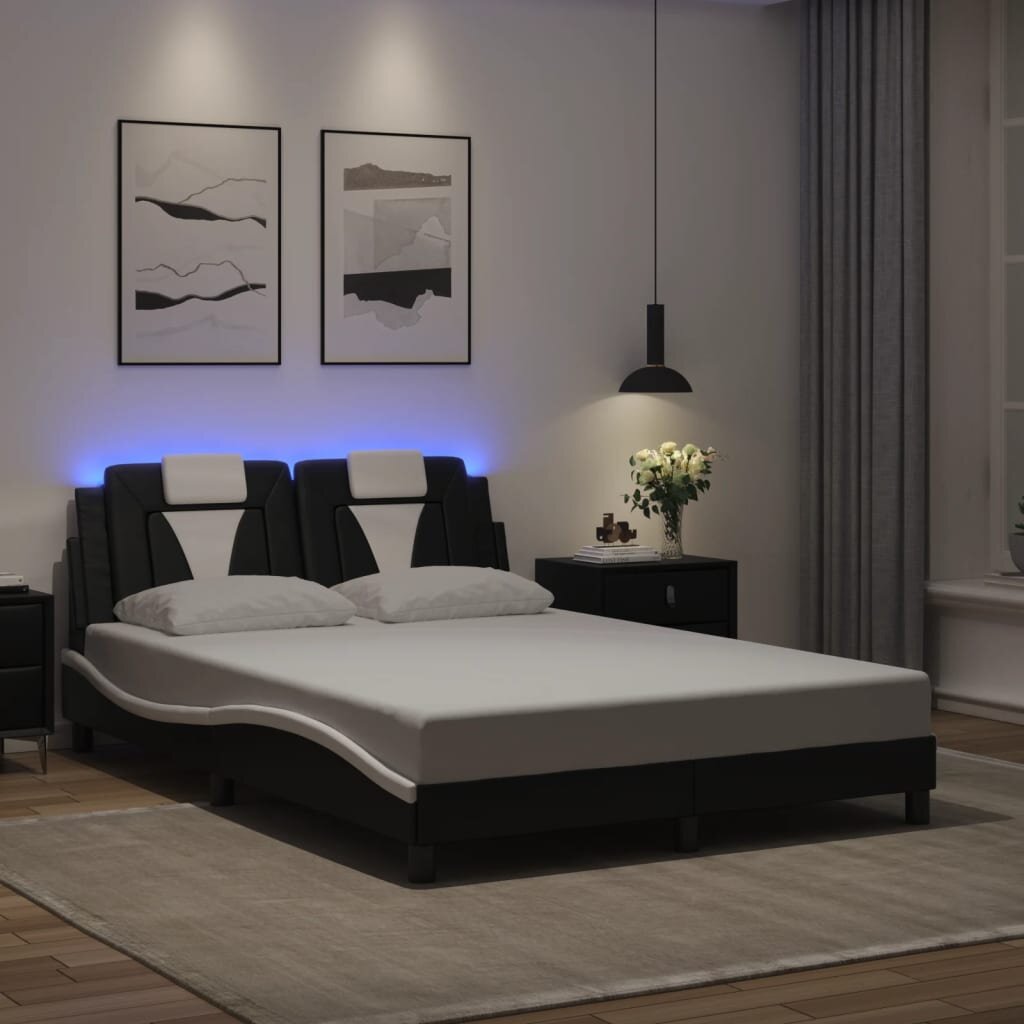 vidaXL Рамка за легло Viana с LED без матрак черно и бяло 120x200см