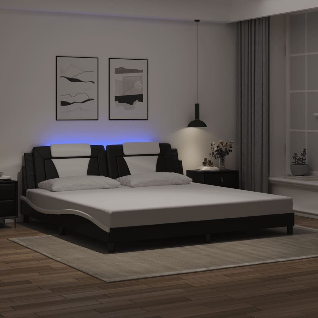 vidaXL Рамка за легло Viana с LED без матрак черно и бяло 200x200 см