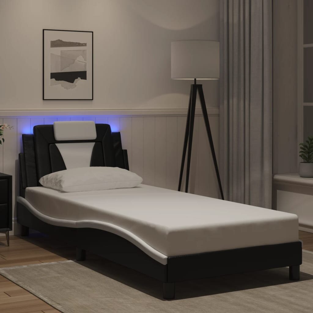 vidaXL Рамка за легло Viana с LED без матрак черно и бяло 80x200 см