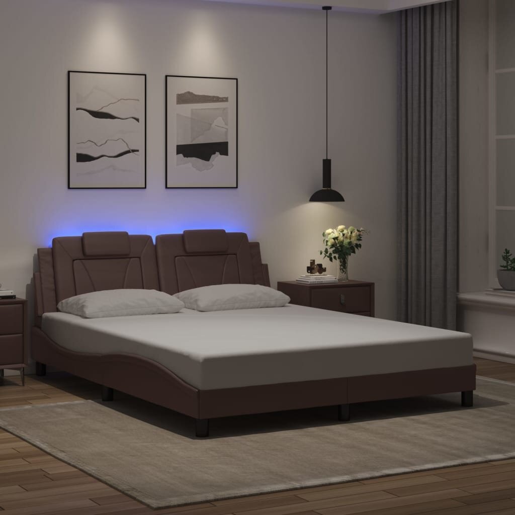 vidaXL Рамка за легло Viana с LED без матрак кафява 160x200 cм