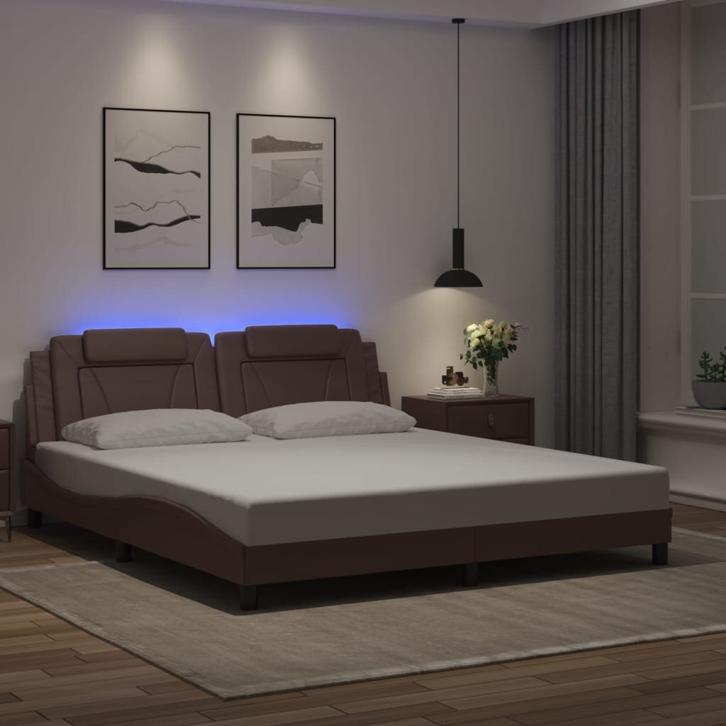 vidaXL Рамка за легло Viana с LED без матрак кафява 180x200 см