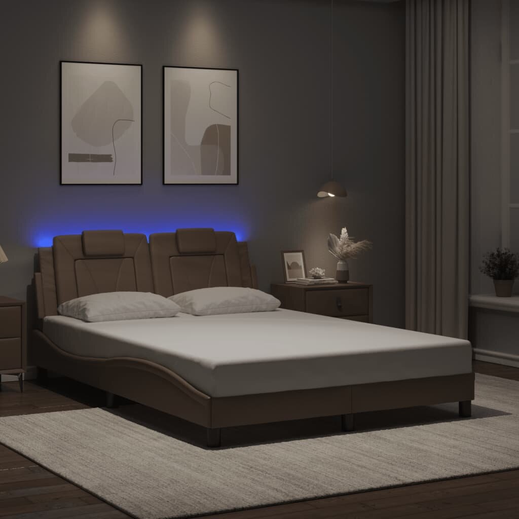 vidaXL Рамка за легло Viana с LED без матрак капучино 120x200 см