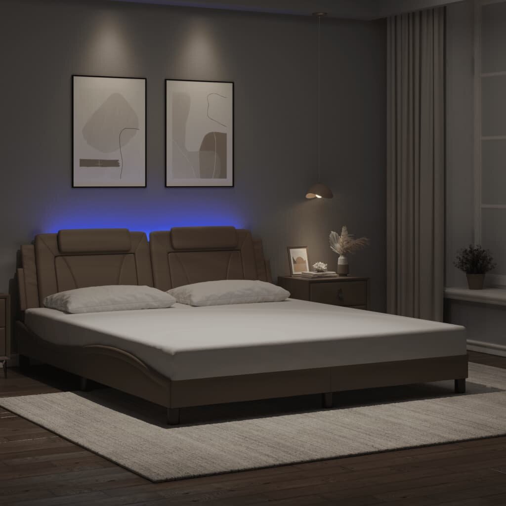 vidaXL Рамка за легло Viana с LED без матрак капучино 180x200 см