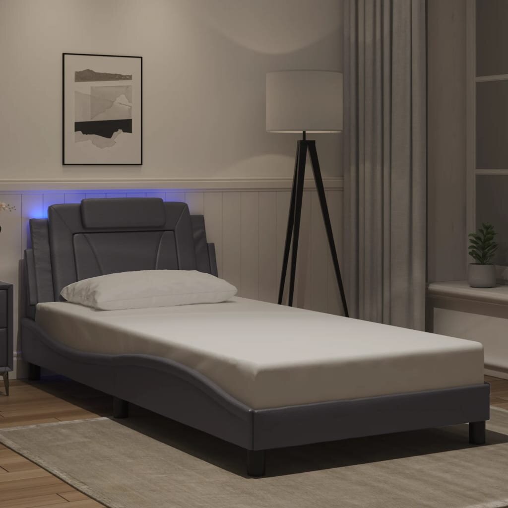 vidaXL Рамка за легло Viana с LED без матрак сива 100x200 см