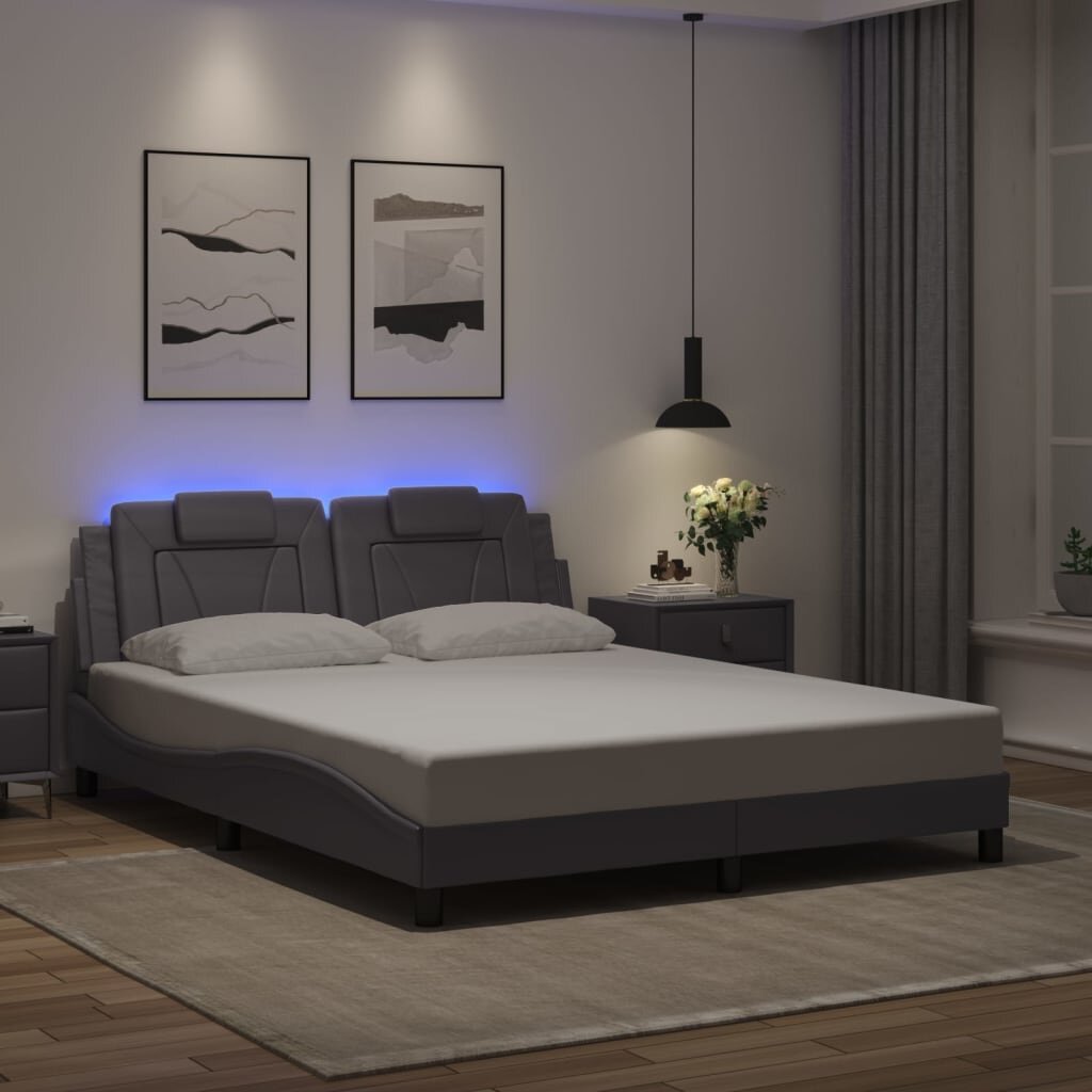 vidaXL Рамка за легло Viana с LED без матрак сива 160x200 cм
