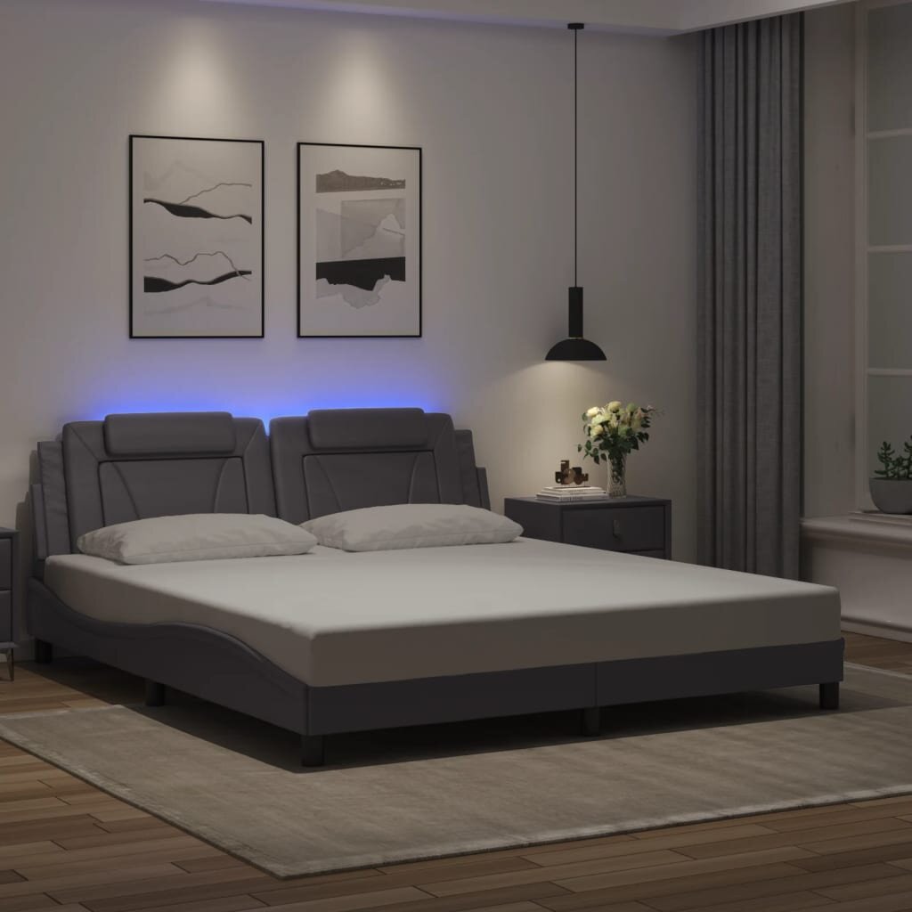 vidaXL Рамка за легло Viana с LED без матрак сива 180x200 см
