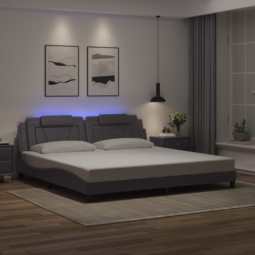 vidaXL Рамка за легло Viana с LED без матрак сива 200x200 см