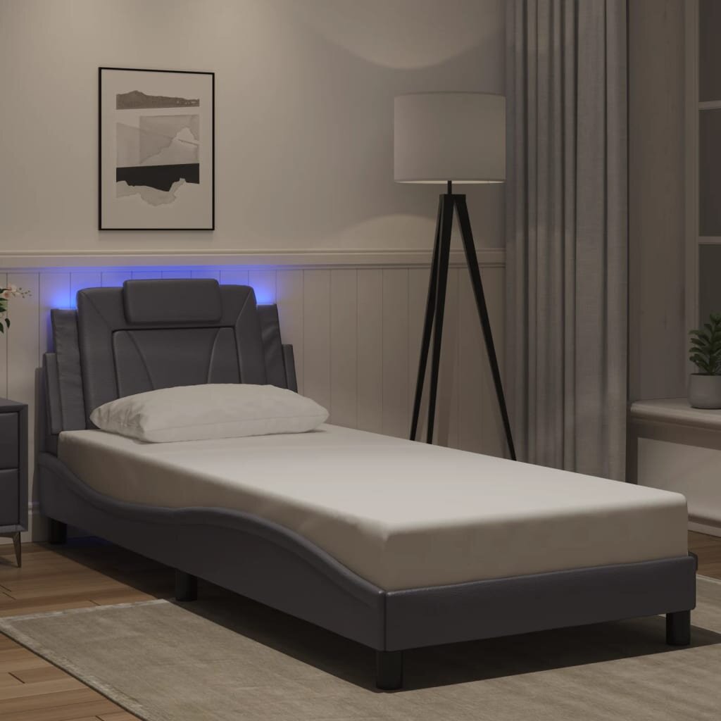 vidaXL Рамка за легло Viana с LED без матрак сива 90x190 см