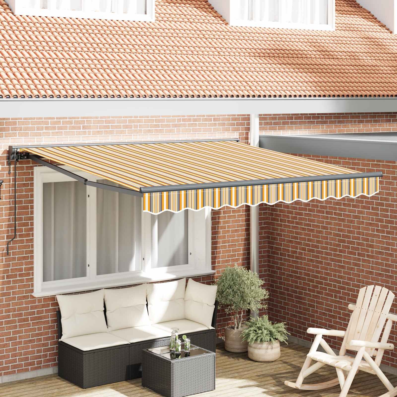 vidaXL Рамка за сенник Жълт и Сив 350 x 250 cm Полиестер с PU покритие