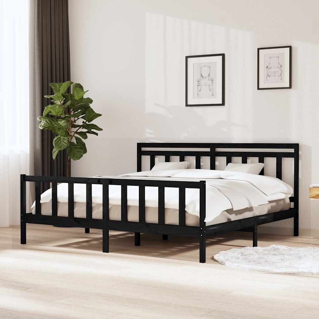 vidaXL Рамки за легло Черно 200 x 200 cm Solid pine wood