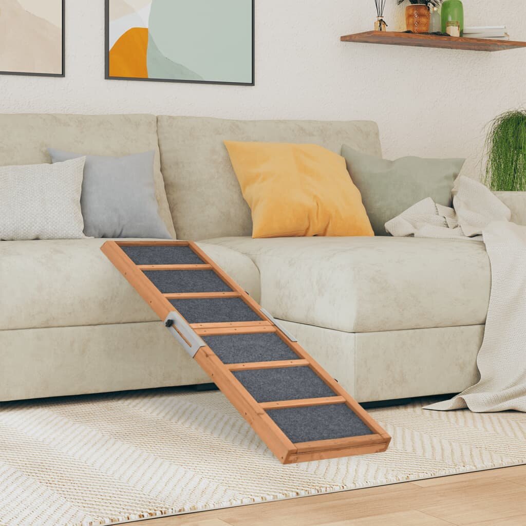 vidaXL Рампа за кучета сива 120x30 см масивна ела