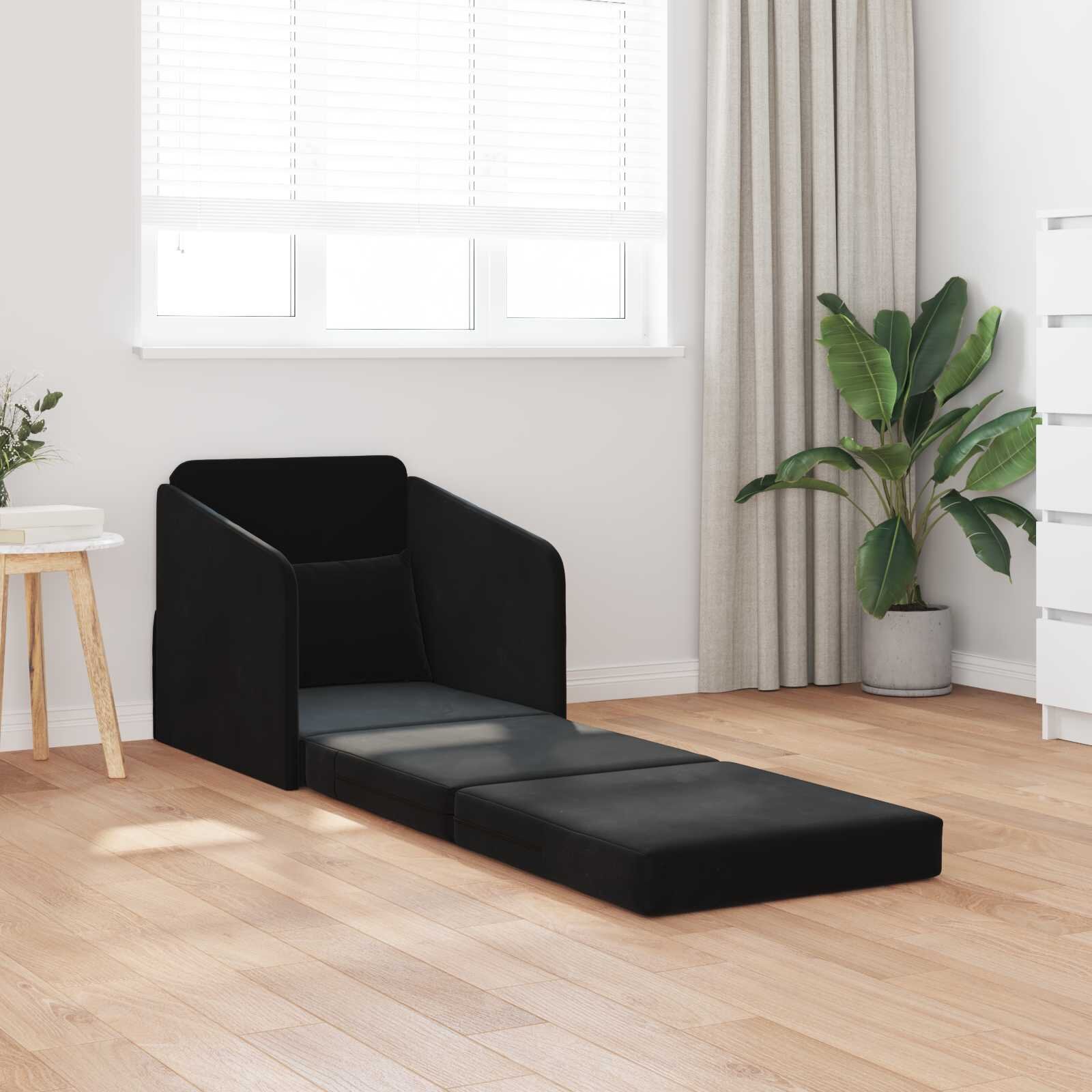 vidaXL Разтегателен диван легло Черен 65 x 80 x 83 см Кадифе