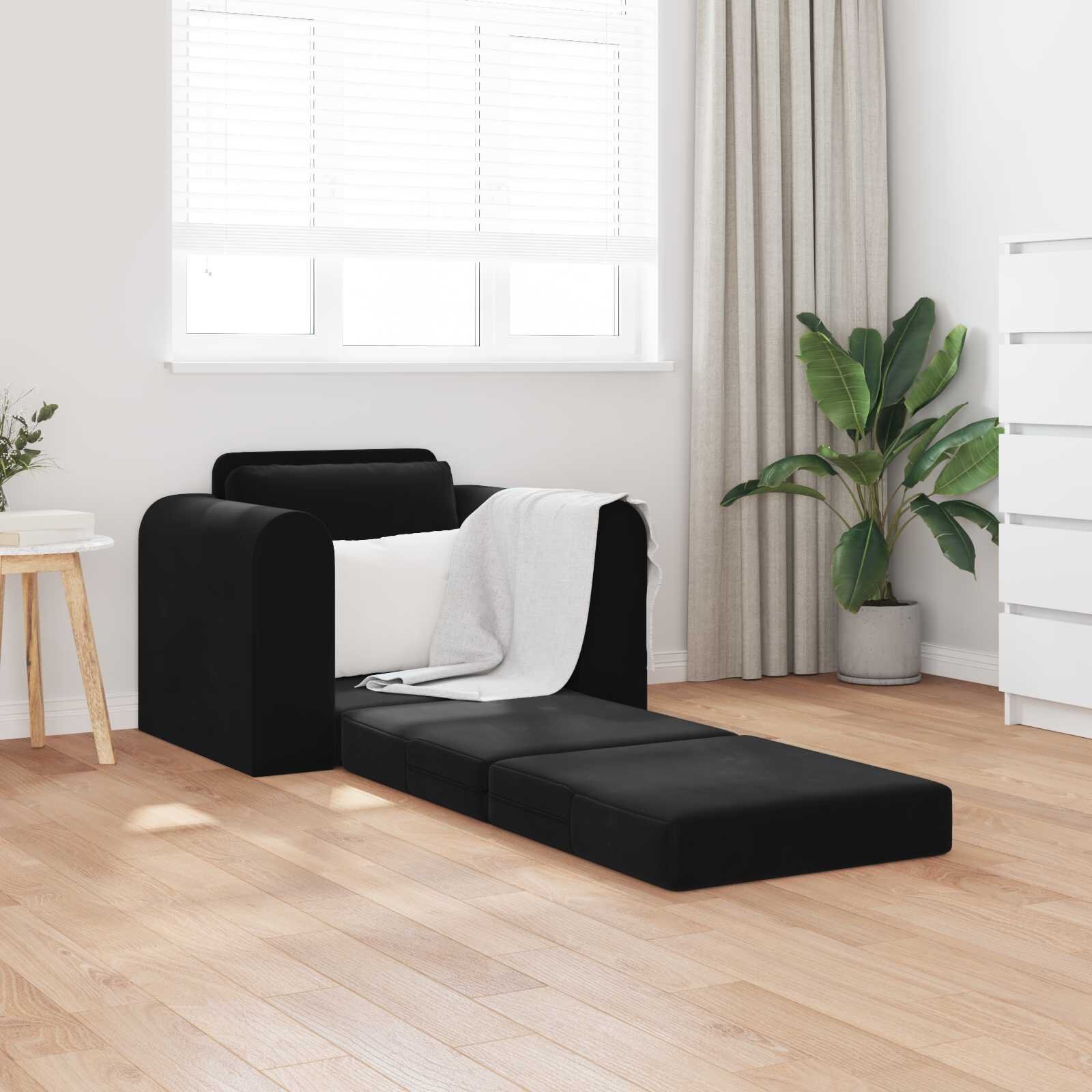 vidaXL Разтегателен диван легло Черен 98 x 71 x 83 см Кадифе